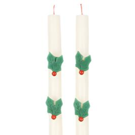 Pair of Holly Leaf Table Candles