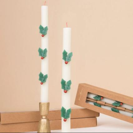 Pair of Holly Leaf Table Candles