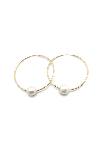 Mia Gold Hoop Earrings with White Pearl
