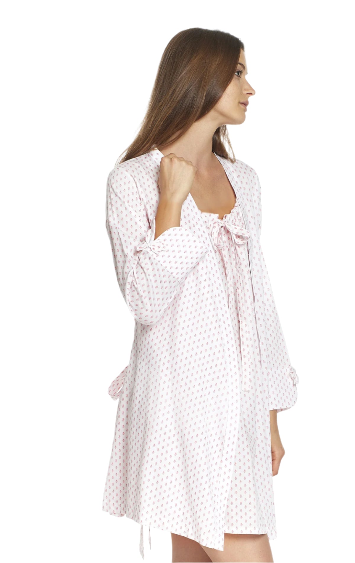 Mini Tulip Print Cotton Pique 3/4 Sleeve Short Robe in Pink