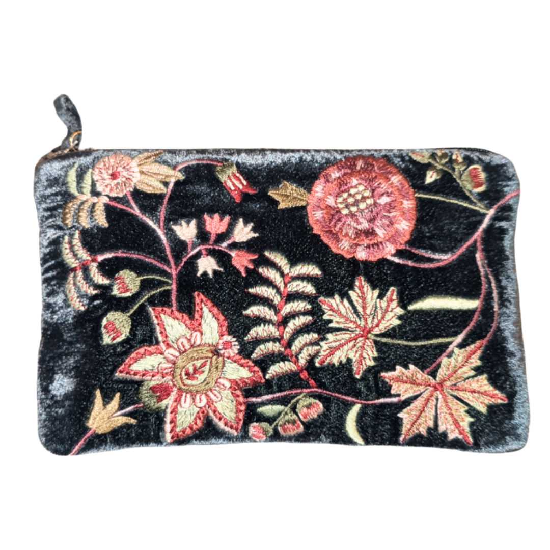 Madame Bovary Velvet Cosmetic Zip Pouch in Nightshade