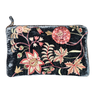 Madame Bovary Velvet Cosmetic Zip Pouch in Nightshade