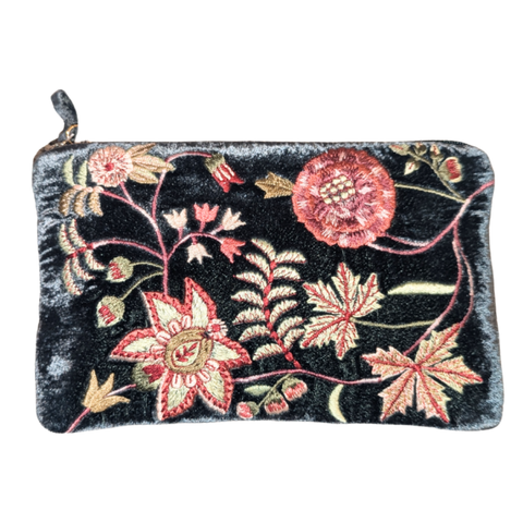 Madame Bovary Velvet Cosmetic Zip Pouch in Nightshade