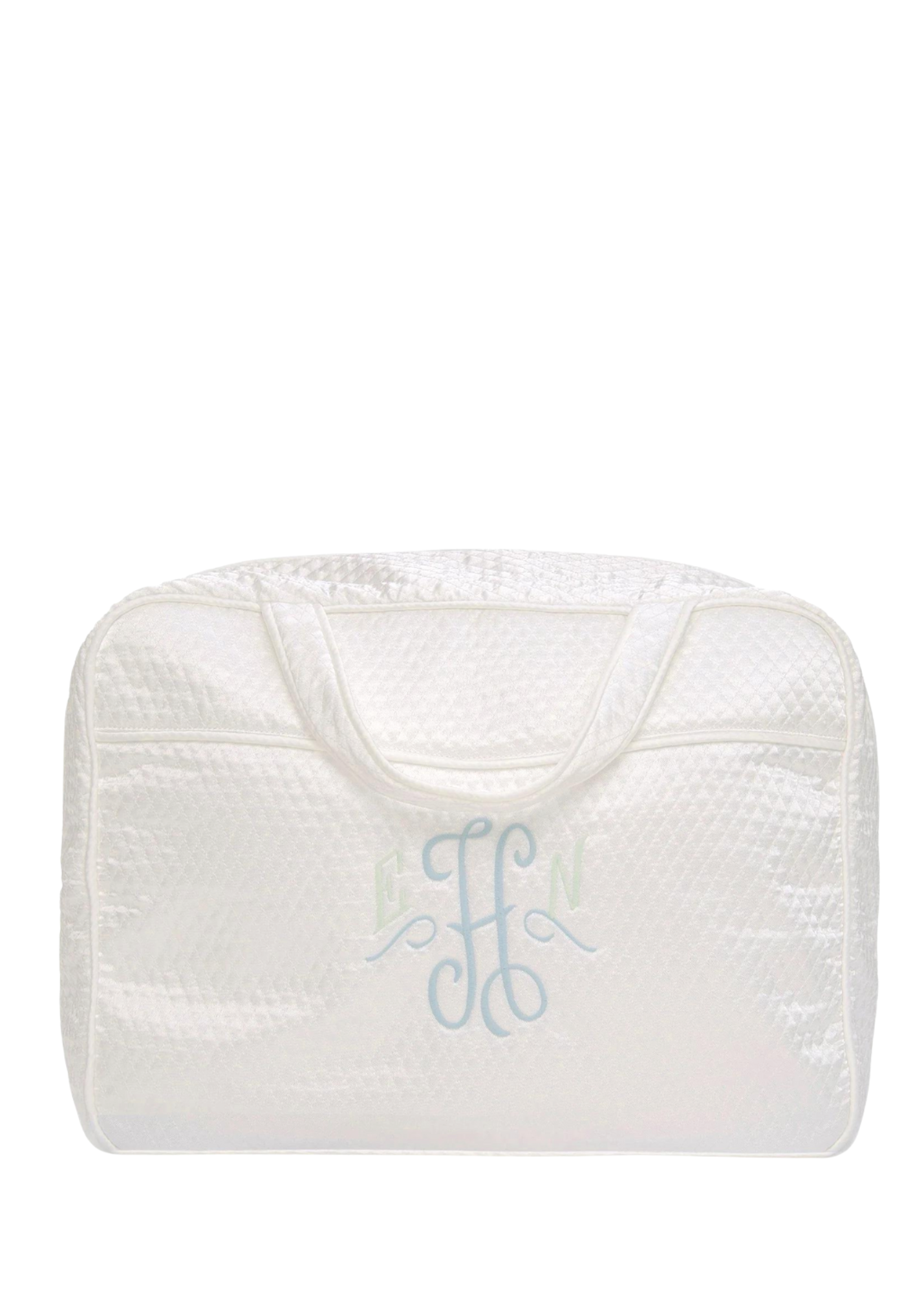 Quilted Satin Weekender Travel Bag in White