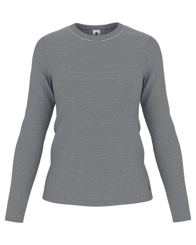 Micro Stripe Long Sleeve Crewneck Tee In White + Navy