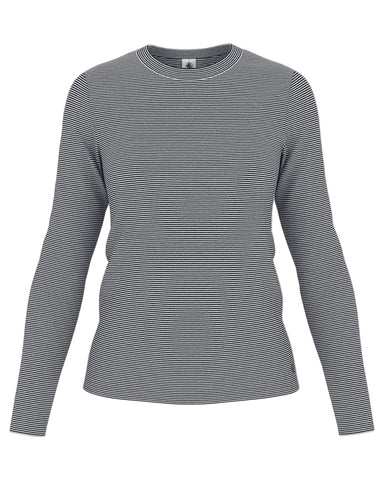 Micro Stripe Long Sleeve Crewneck Tee In White + Navy