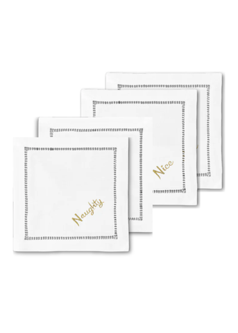 Naughty or Nice Embroidered Cocktail Napkin Set