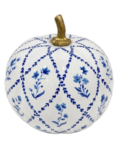 Hand Painted Metal Pumpkin Collection in White + Navy