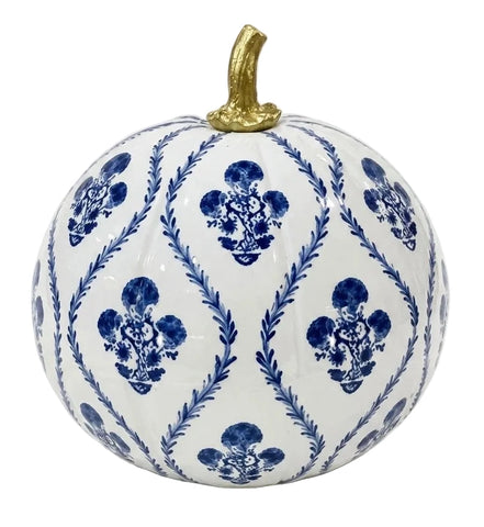Hand Painted Metal Pumpkin Collection in White + Navy
