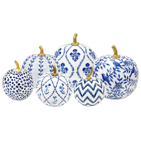 Hand Painted Metal Pumpkin Collection in White + Navy
