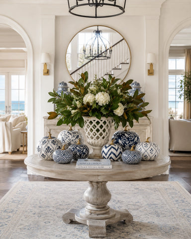 Hand Painted Metal Pumpkin Collection in White + Navy