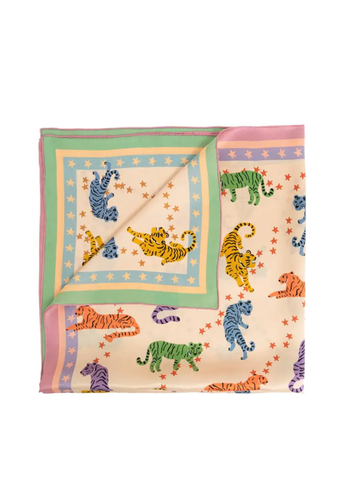 Neon Tigers Large Silk Scarf in Pink + Green