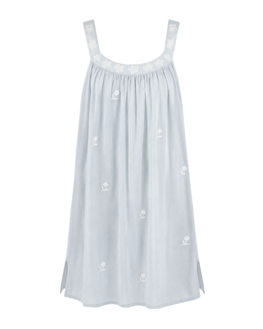Floral Embroidered Tank Nightgown in Blue