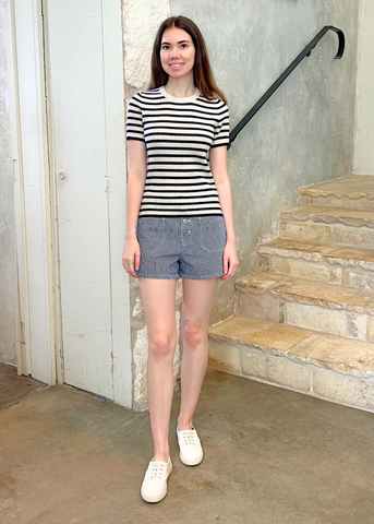 Harley Striped Cotton Short in Indigo Rinse