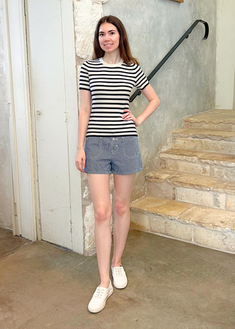 Harley Striped Cotton Short in Indigo Rinse