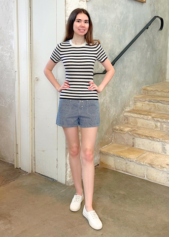 Harley Striped Cotton Short in Indigo Rinse