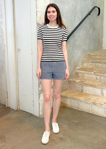 Harley Striped Cotton Short in Indigo Rinse