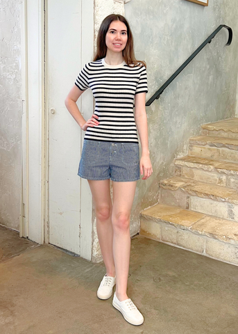 Harley Striped Cotton Short in Indigo Rinse