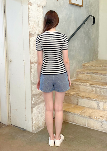 Harley Striped Cotton Short in Indigo Rinse