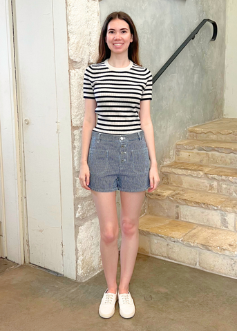 Harley Striped Cotton Short in Indigo Rinse
