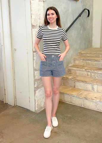 Harley Striped Cotton Short in Indigo Rinse