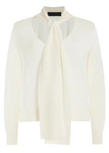 Ayla Merino Wool Tie Neck Sweater in Ivory