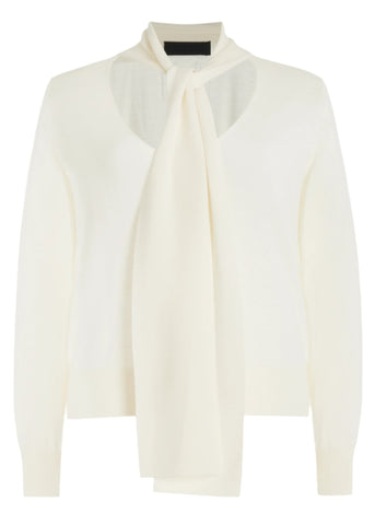 Ayla Merino Wool Tie Neck Sweater in Ivory