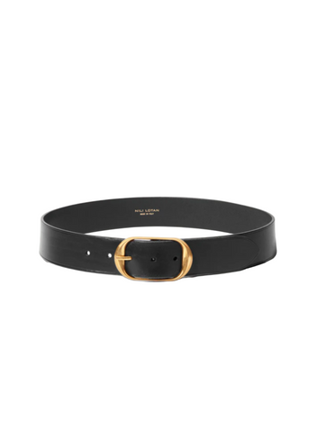 Nili Lotan Vachetta Leather Belt in Black + Brass