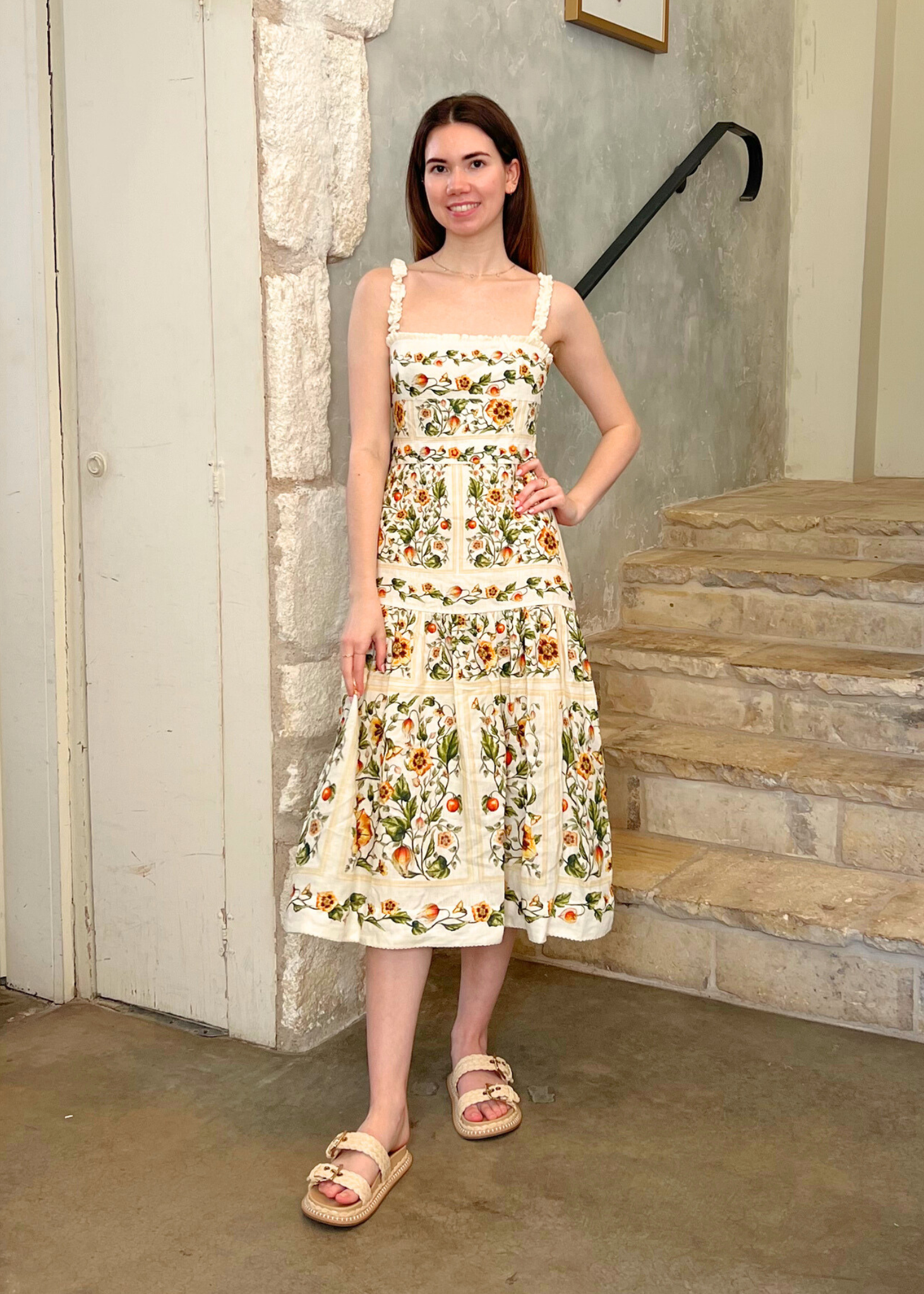Nispero Spaghetti Strap Midi Dress in Uchuva