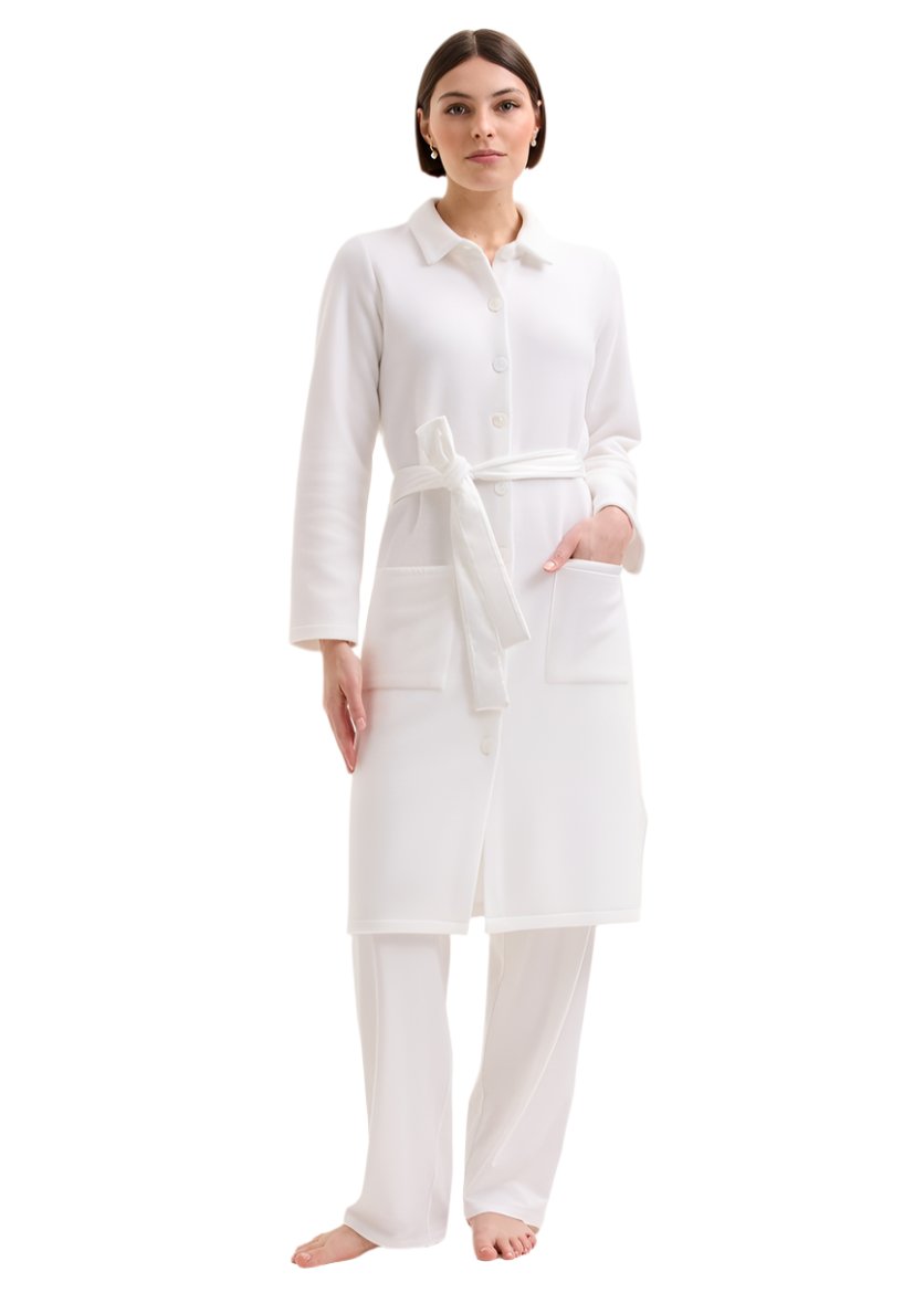 Ode Polar Fleece Long Sleeve Short Robe in Ivory