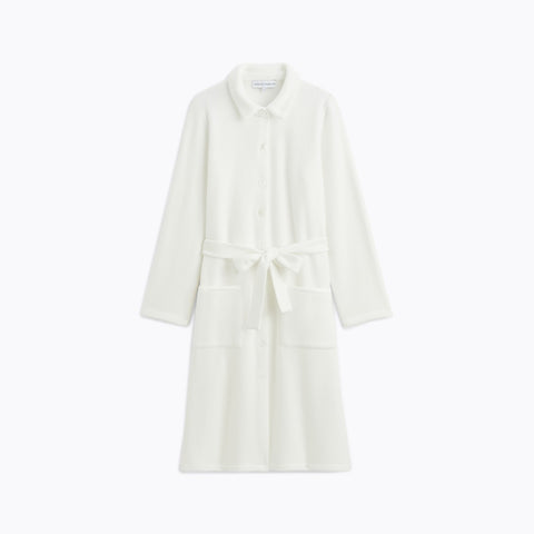 Ode Polar Fleece Long Sleeve Short Robe in Ivory