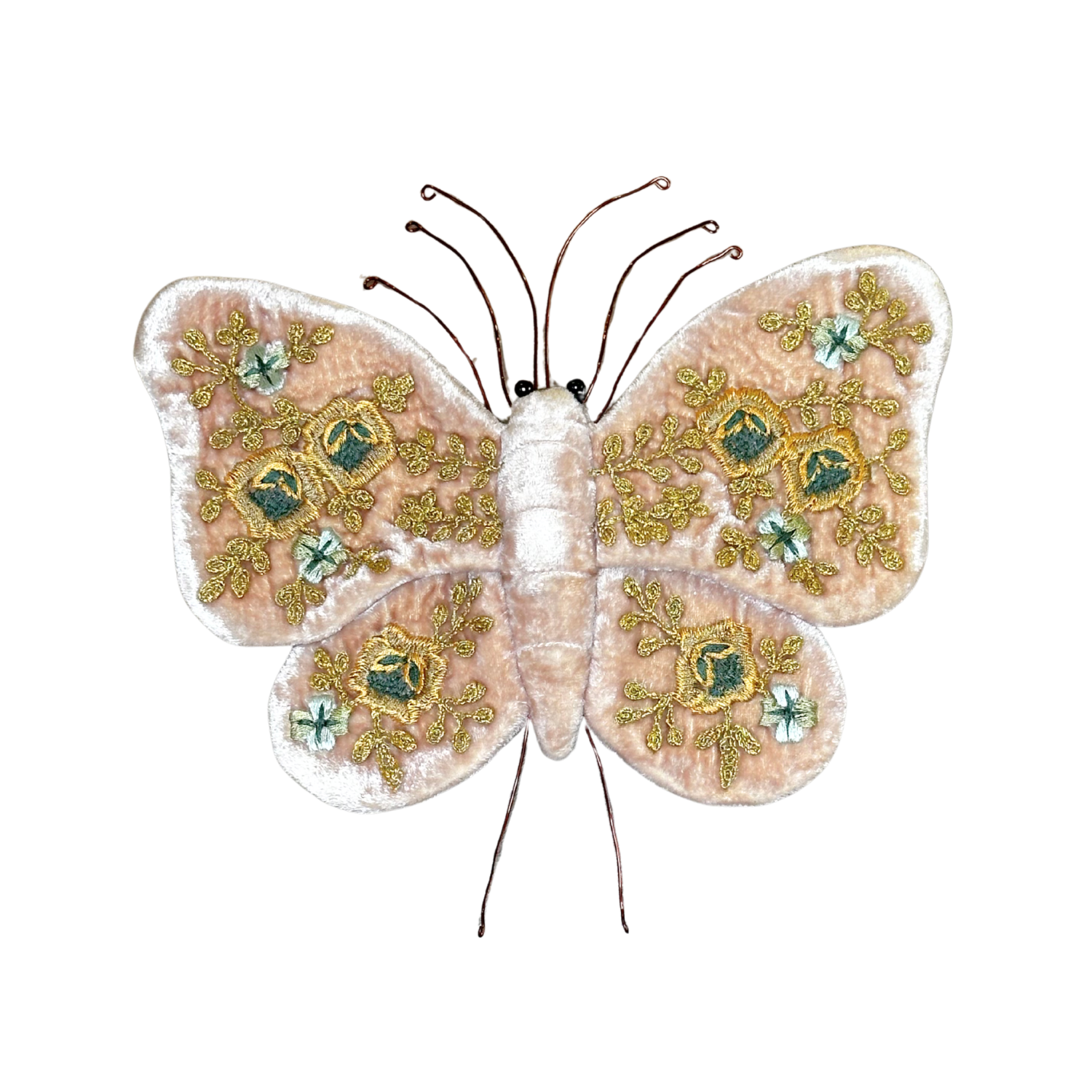 Miranda Blue + Gold Embroidered Silk Velvet Butterfly in Old Rose