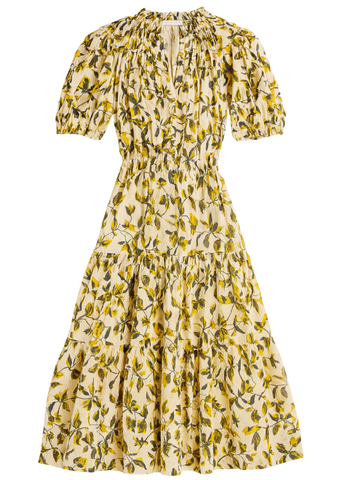 Othella Shadow Floral Print Short Sleeve Midi Dress in Lucent
