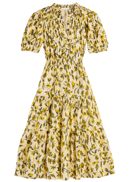 Othella Shadow Floral Print Short Sleeve Midi Dress in Lucent
