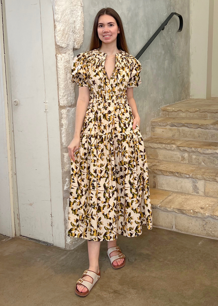 Othella Shadow Floral Print Short Sleeve Midi Dress in Lucent