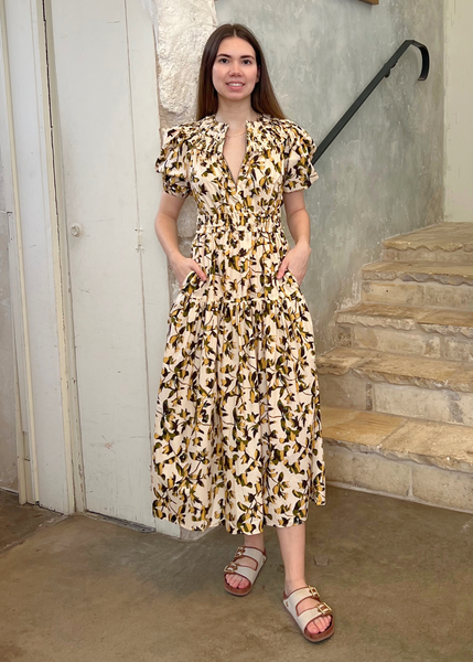 Othella Shadow Floral Print Short Sleeve Midi Dress in Lucent