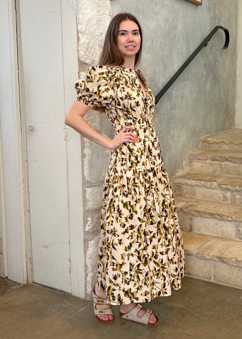 Othella Shadow Floral Print Short Sleeve Midi Dress in Lucent