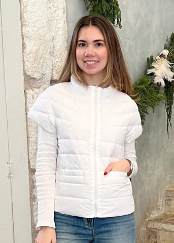 Palm Beach Cap Sleeve Puffer Vest in Bright White