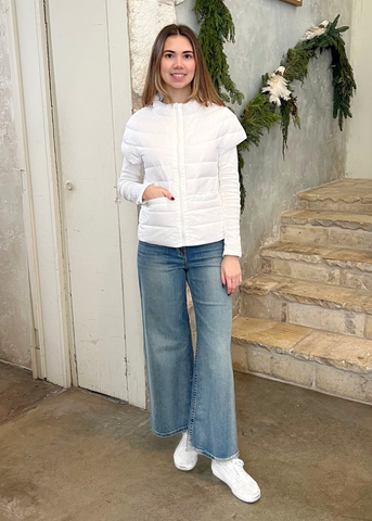 Palm Beach Cap Sleeve Puffer Vest in Bright White