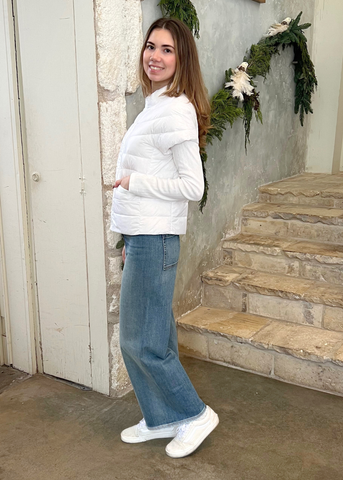 Palm Beach Cap Sleeve Puffer Vest in Bright White