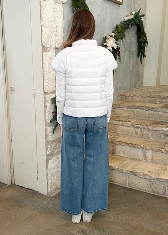 Palm Beach Cap Sleeve Puffer Vest in Bright White