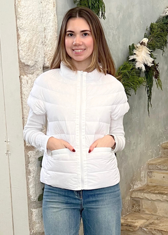 Palm Beach Cap Sleeve Puffer Vest in Bright White