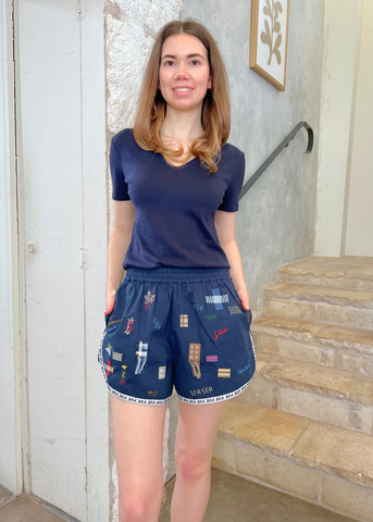 Claira Embroidered Shorts in Navy
