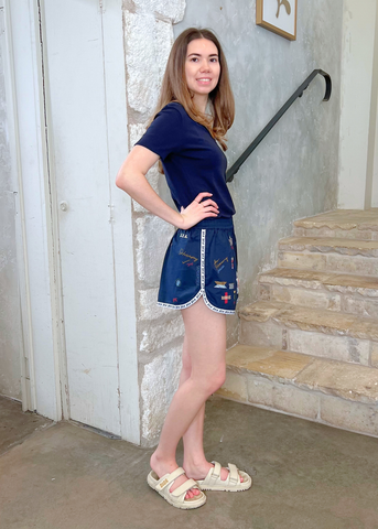 Claira Embroidered Shorts in Navy