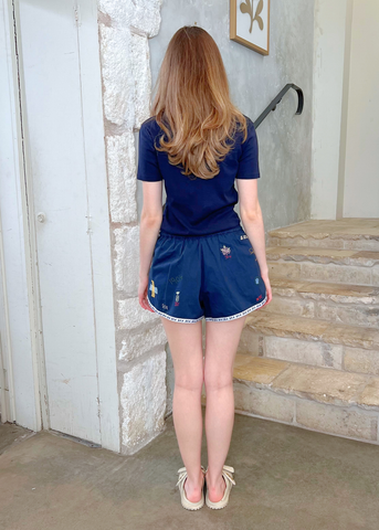 Claira Embroidered Shorts in Navy