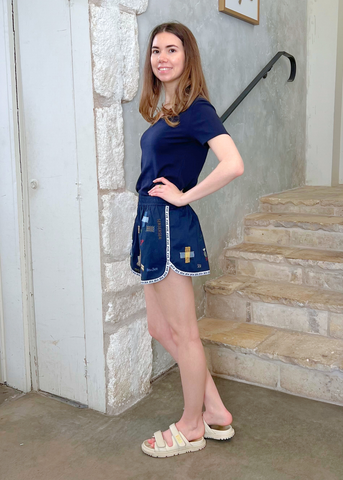 Claira Embroidered Shorts in Navy