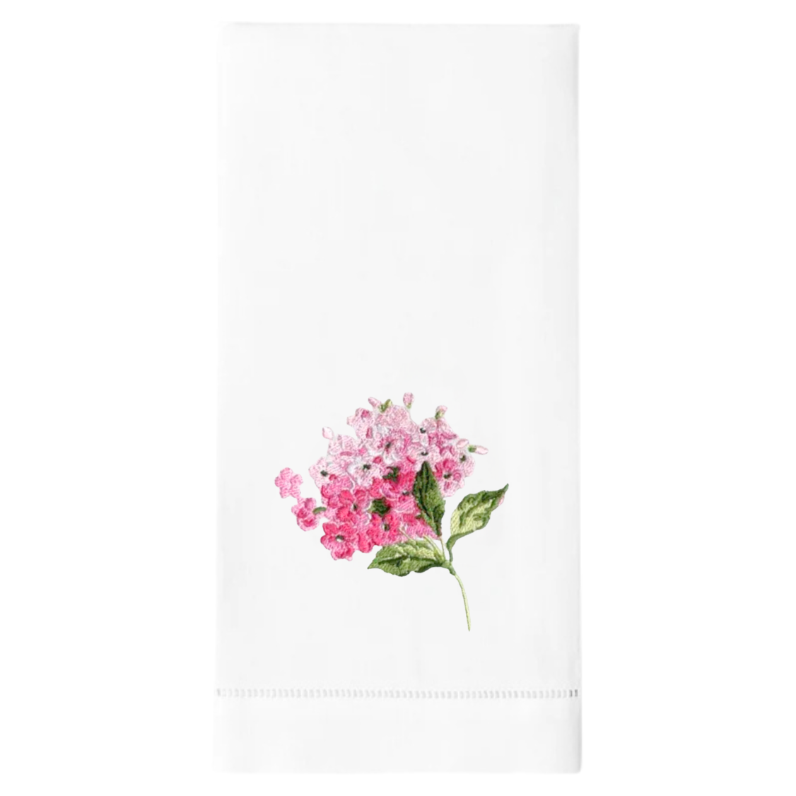 Pink Hydrangea Embroidered Linen Tea Towel