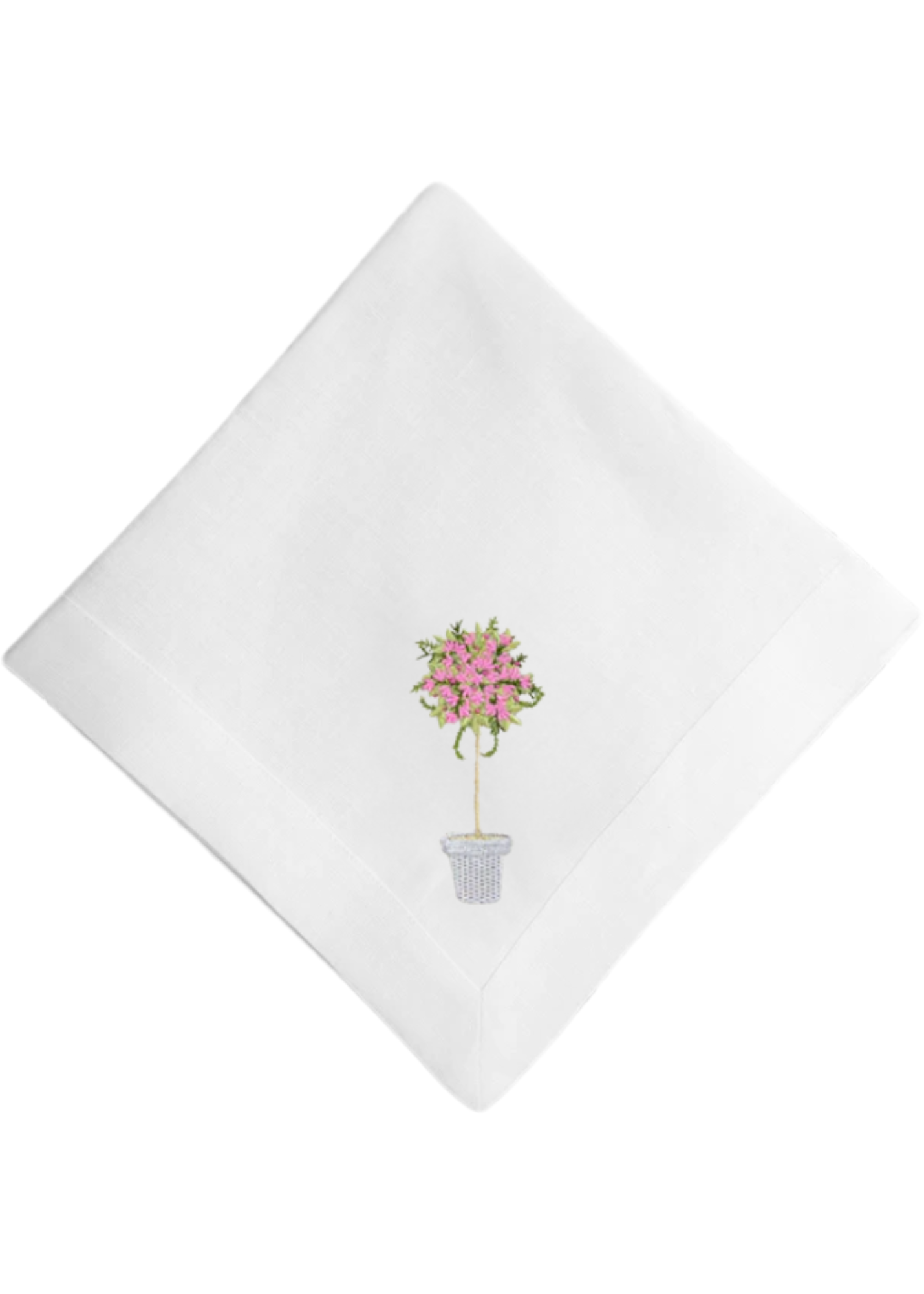 Pink Topiary Embroidered Linen Dinner Napkin