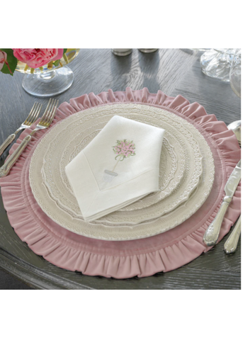 Pink Topiary Embroidered Linen Dinner Napkin