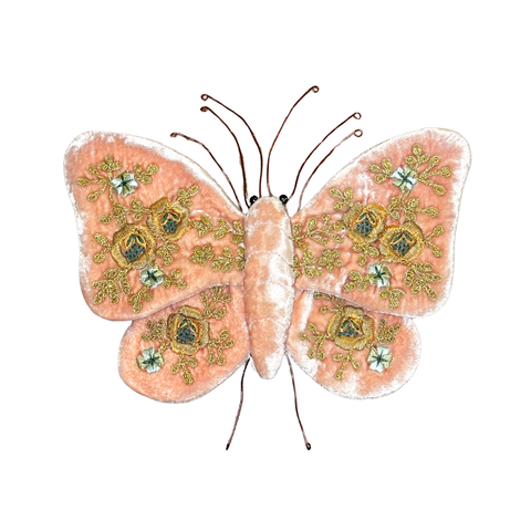 Miranda Blue + Gold Embroidered Silk Velvet Butterfly in Pink Quartz